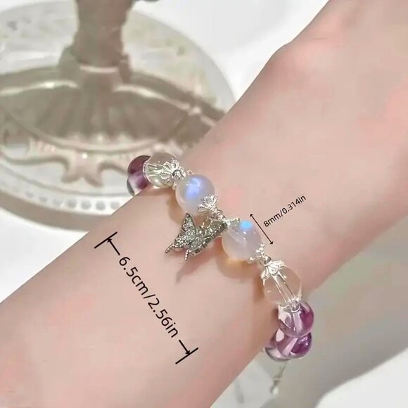 Bracelet Butterfly Charm Stainless Beads Dangle Stretchy Dainty Trendy Stylish - Picture 2 of 2